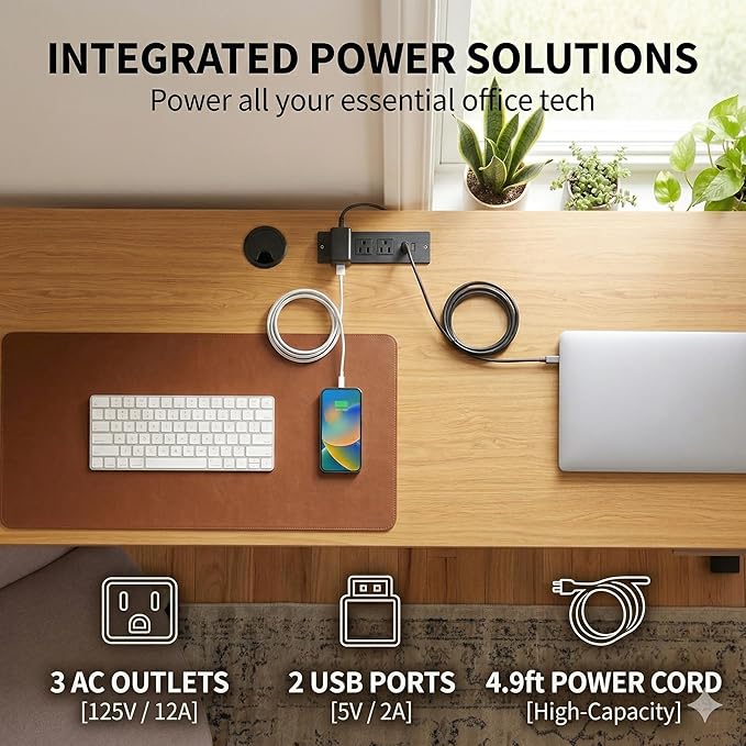 FURSUN 58" Home Office Desk with Power Outlet & File Cabinet, Modern Fluted Executive Desk with 3 Storage Drawers, Large Computer Workstation for Study & Bedroom, Oak