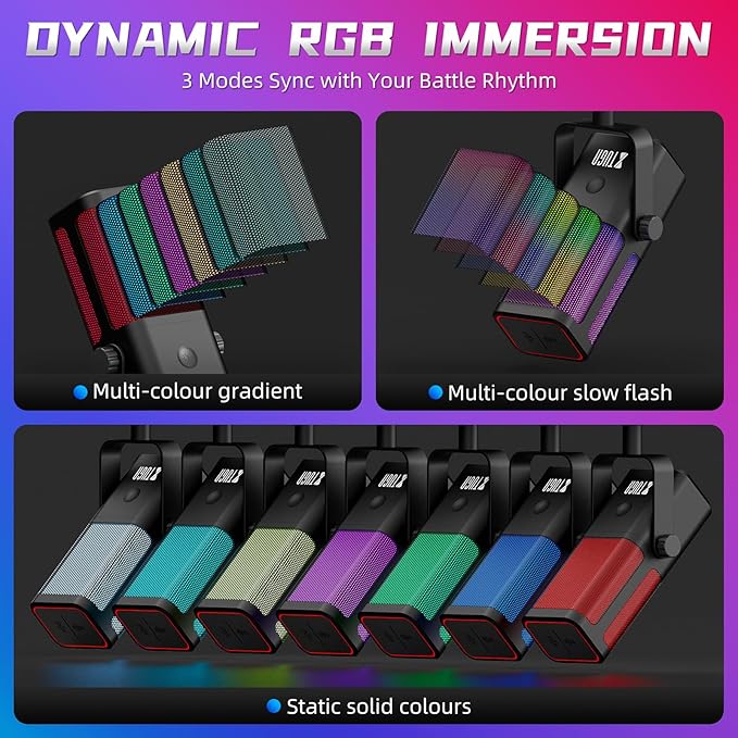 XTUGA M7 Dynamic Microphone for Gaming Streaming with RGB Light,Computer Condenser Mic Noise Reduction Real-Time Monitoring for Podcast,Studio,PC,PS5,Mac,YouTube