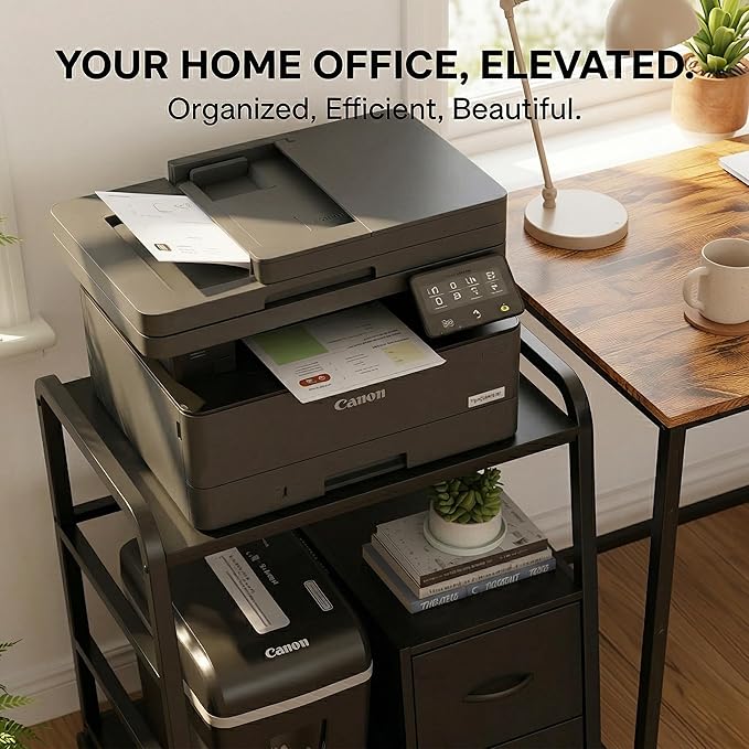Printer Stand Featuring Fabric Drawers, Under Desk Host Computer Cabinet and Shredder Shelf, Heavy Duty Printer Stand with Storage Workstation Organization Printer Table for Home Office