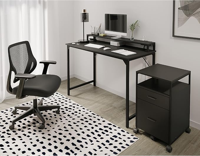 Realspace® Rezio 47" Computer Desk with Hutch and Integrated Power, Black, BIFMA Compliant