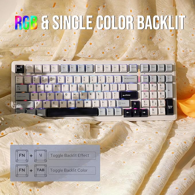 EPOMAKER x Aula F99 Wireless Mechanical Keyboard, Hot Swappable Gasket Custom Gaming Keyboard with Five-Layer Padding, BT/2.4GHz/USB-C, 8000mAh Battery (White Blue, Graywood V3 Switch)
