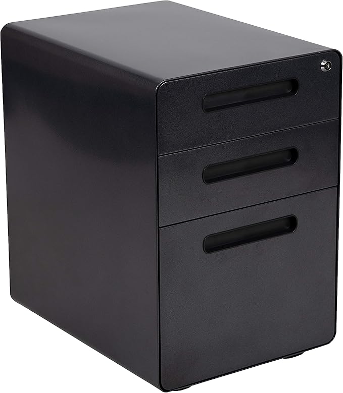 EMMA + OLIVER Work from Home Kit-Black Computer Desk, Ergonomic Office Chair, Filing Cabinet