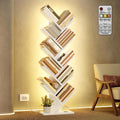 Hoctieon 10 Tier Tree Bookshelf, Tall Bookcase, Freestanding Book Shelf with LED Lights, Display Floor Standing Storage Shelf, Book Organizer Shelves for Home Office, Living Room, White