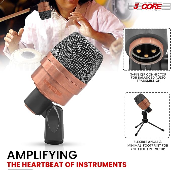 5 CORE Tabla Mics Professional Dual Microphone Set Best Condenser Mics for Instrument Bayan & Dayan Recording for Live On Stage Studio Temple Classroom- Tabla MIC 2XP COPPEREX