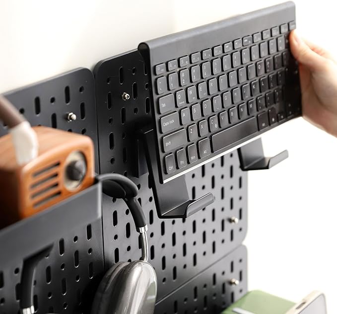 No Drill Pegboard Wall Organizer - HIPS Material Gaming & Office Storage with Accessories, White/Black/Pink Combination for Men Women Space-Saving (Black)
