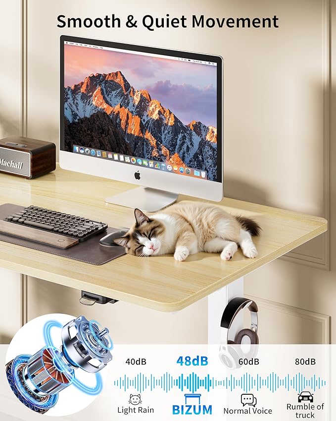 BIZUM 31.5" Small Electric Standing Desk Height Adjustable, Whole Piece Stand Up Computer Desk Work Study Writing Gaming Desks for Home Office Oak