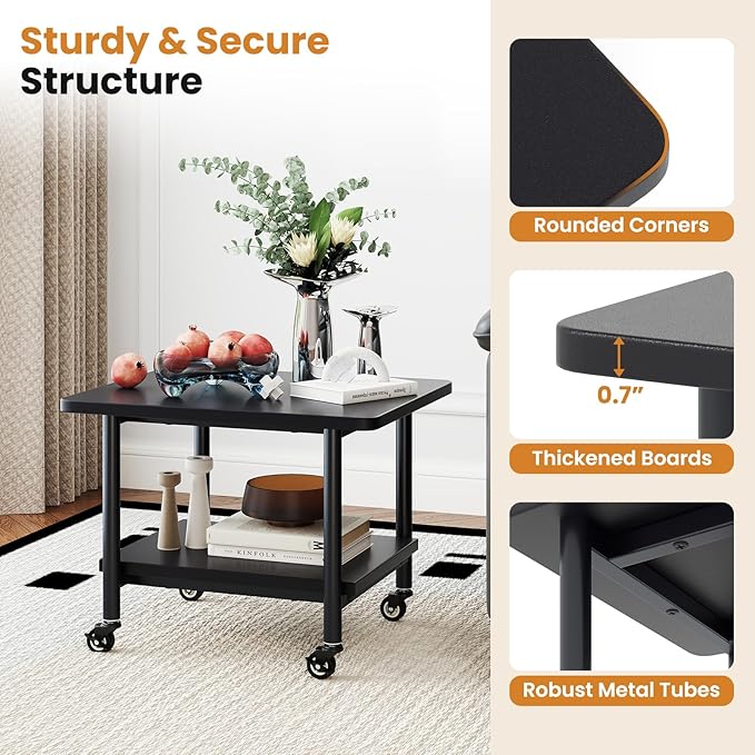 Giantex Under Desk Printer Stand, 2-Tier Mobile Printer Table with Storage Shelf, Lockable Wheels & Metal Frame, Rolling Printer Cart Holder, Storage Rack for Home Office Scanner Fax Machine (Black)