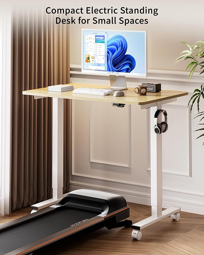 BIZUM 39.4" Small Electric Standing Desk Height Adjustable, Whole Piece Stand Up Computer Desk Work Study Writing Gaming Desks for Home Office Oak