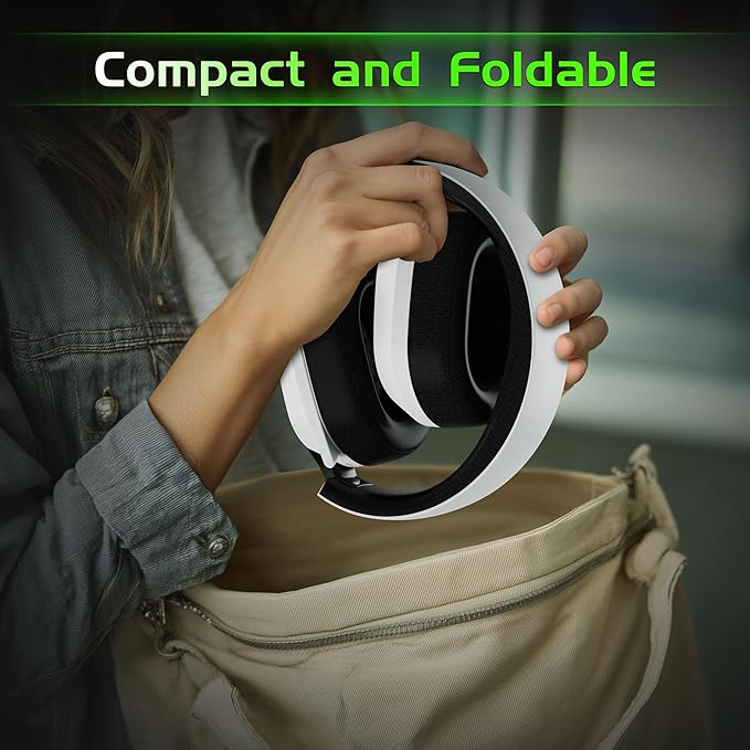 Gvyugke Wireless Gaming Headset for Xbox Series X/S, Xbox One, PS5, PC, Mac, Bluetooth 6.0 Gaming Headphones with Flip-to-Mute Noise-Canceling Mic, Foldable, 3D Surround Sound, 45H Battery - White