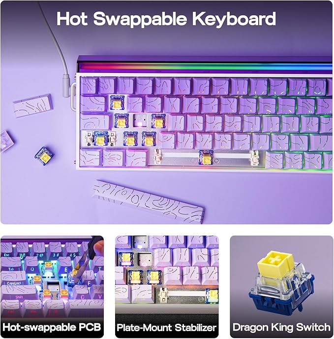 EPOMAKER Aula Hero 68 HE Wired Magnetic Gaming Keyboard, 0.01mm Adjustable Actuation, Rapid Hall Effect Switch, 8kHz Polling, 5-Layer Sound Dampening, RGB Box & Backlight (Purple)