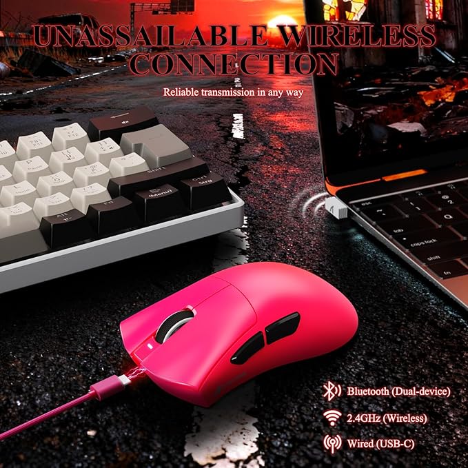 MAMBASNAKE ATTACK SHARK V3 PRO 62g Superlight Wireless Gaming Mouse,RGB Magnetic Charging Dock,BK52820 Tri-Mode BT/2.4G Wireless/Wired Mouse,25000DPI,500mAh,5 Programmable Buttons for Pc/Mac,Berry Red