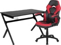 Flash Furniture Optis Black Gaming Desk and Red/Black Racing Chair Set with Cup Holder, Headphone Hook & 2 Wire Management Holes