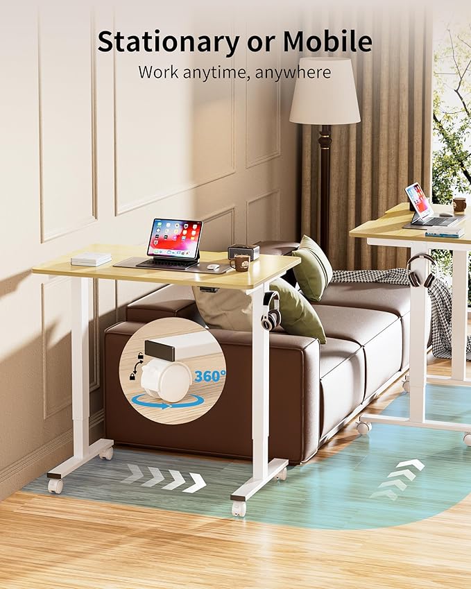 BIZUM 35.4" Small Electric Standing Desk Height Adjustable, Whole Piece Stand Up Computer Desk Work Study Writing Gaming Desks for Home Office Oak