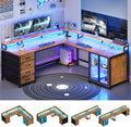SEDETA L Shaped Gaming Desk with 4 Drawers, 109” Computer Desk with Display Cabinet, Home Office Desks with 2 Monitor Stands, CPU Stand, LED Lights and Power Outlet, Rustic Brown