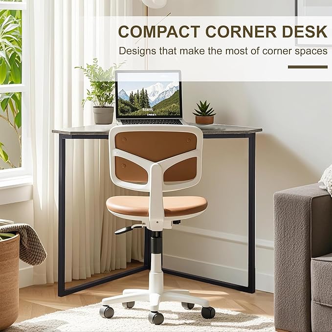 VECELO Corner Desk,Office Tables for Living Room for Small Space Triangle Computer Desk with Steel Frame Corner Shelves with Metal Frame Writing Desk for Workstation Classic Grey 33.1" 2 Set