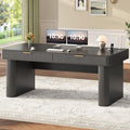 SEDETA Office Desk with 2 Drawers, 59" Fluted Computer Desk with Storage and Power Strip, Wood Executive Desk, Writing Desk for Home Office, Living Room, Bedroom, Black
