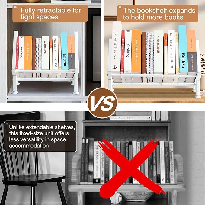 ENCIMART Tabletop Bookshelf Organizer, Adjustable Desk Shelf for Top of Desk in Living Room, Home, Office, Stainless Steel Tilting Bookcase Desktop Storage Book Rack for Magazine/CDs/Books Display