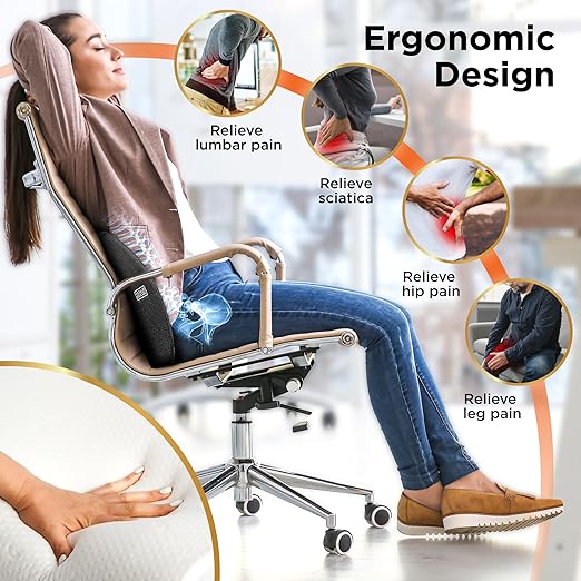 BLACK+DECKER 2-Pack Cooling Gel Memory Foam Seat & Lumbar Cushion Set – Ergonomic Tailbone & Lower Back Support for Office Chairs, Gaming Chairs, Cars & Travel – Washable Covers, Non-Slip, Ventilated