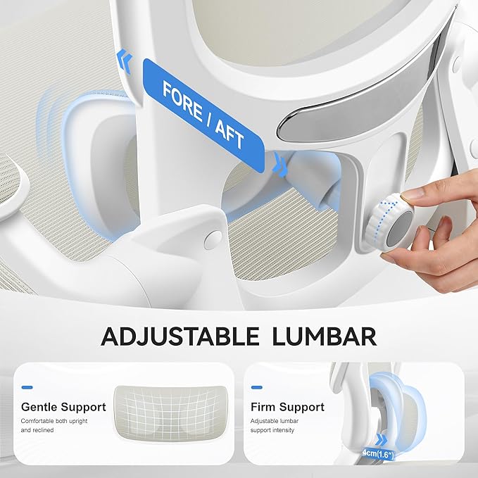ALLGOD Ergonomic Office Chair, Breathable Mesh Ergonomic Desk Chair with Adjustable Lumbar Support, Flip-up Armrests, Computer Chairs Comfortable for Home, Office, Work, 300lbs, White, Upgrade