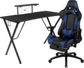 Flash Furniture Optis Black Gaming Desk with Cup Holder/Headphone Hook and Monitor/Smartphone Stand & Blue Reclining Gaming Chair with Footrest