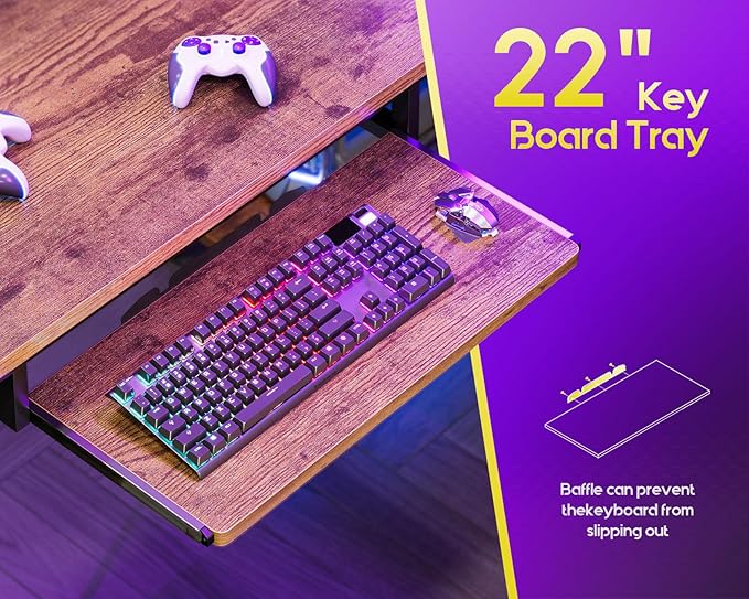 AODK 59 Inch L Shaped Desk with 4 Drawers, Gaming Desk with Led Lights & Power Outlets, Computer Desk with Pegboard, Reverisble Home Office Desk with Storage Shelves & CPU Stand, Vintage