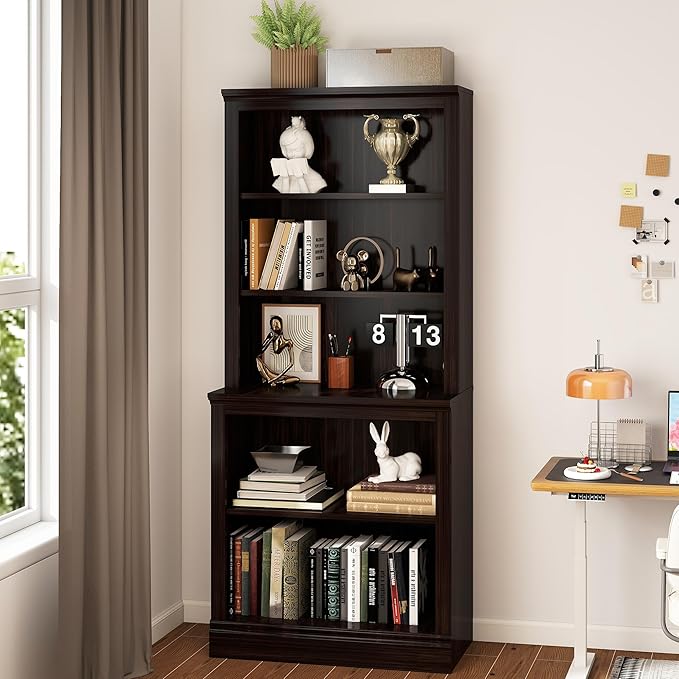 Bevfint 72" Tall Bookcase, White Large Floor Standing Bookshelf, 5 Tier Shelves Open Storage Organizer, Book Case for Living Room Hallway Kitchen Home Office Bedroom, Dark Cherry- 5 Tier