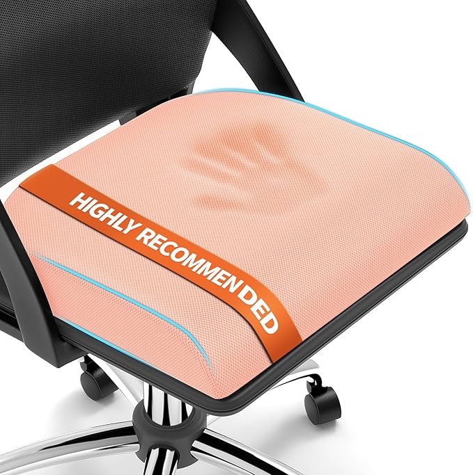TranquilRelax XLarge Seat Cushion, Memory Foam Cushion for Long Sitting Hours on Office Chair, Home & Car, Non-Slip Chair Pad for Relieving Back & Sciatica & Hip & Coccyx Pain (Pink)