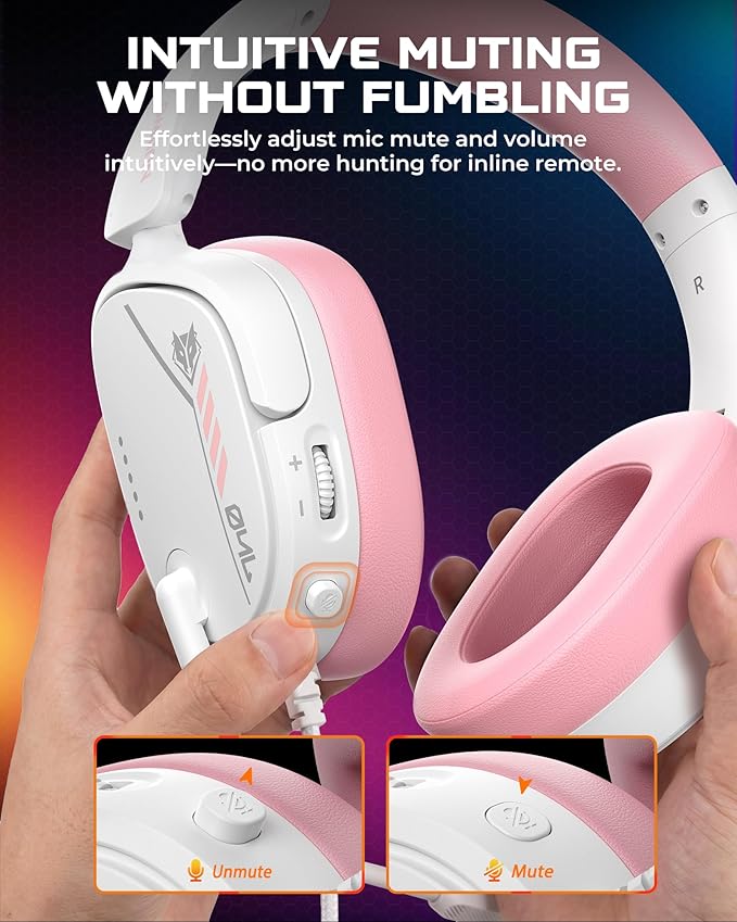 NUBWO HG04L Gaming Headset for PS5/PS4, Xbox Series X|S/Xbox One, Switch – 250g Lightweight, Clear Unidirectional Mic, Soft Memory Earmuffs, 3.5mm Jack for Gaming & Work - Pink