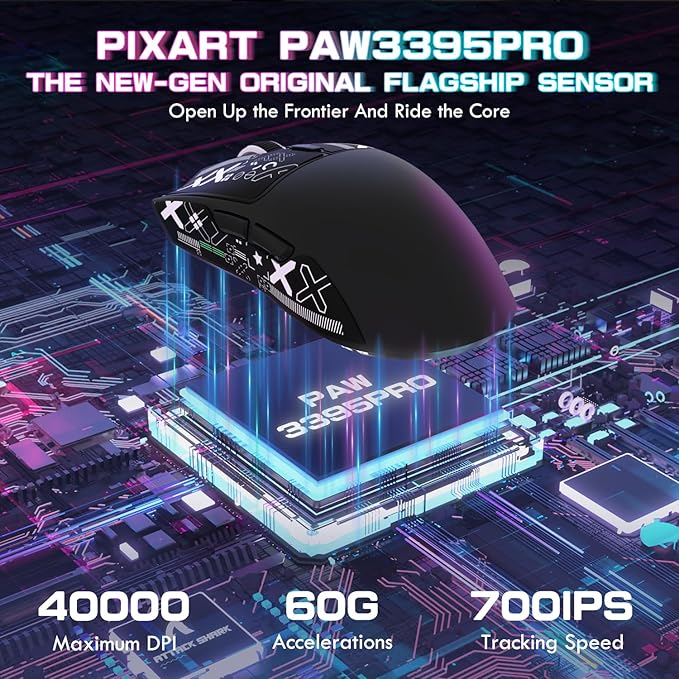 ATTACK SHARK X1 Ultralight Wireless Gaming Mouse with Magnetic RGB Charging Dock,Anti Slip Grip Tape,PixArt PAW3395 Pro Sensor,40000DPI,BT/2.4Ghz/Wired,Optical Micro Switch for PC Mac Gamer(Black)