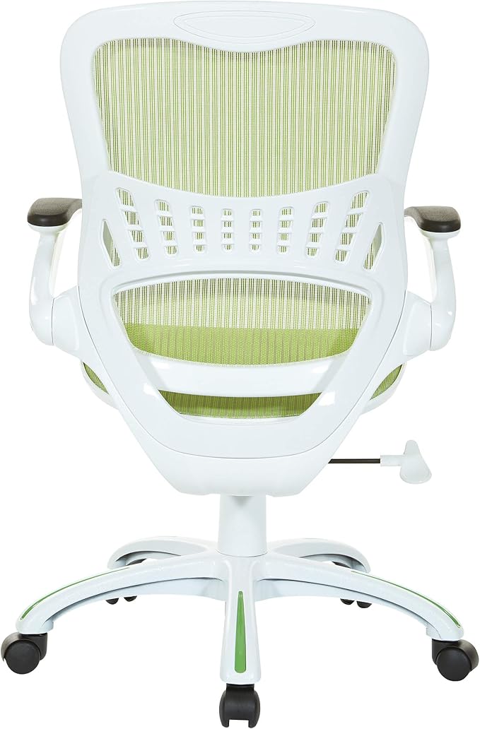 OSP Home Furnishings Riley Ventilated Manager's Office Desk Chair with Breathable Mesh Seat and Back, White Base with Green