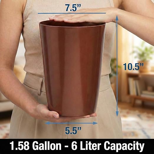 Mini Waste Basket - Durable Small Plastic Garbage Trash Can Bin - Lidless Open-Top, Slim Profile for Compact Spaces - Suitable for Home, Bathroom, Office, Bedroom, Kitchen and More, Copper