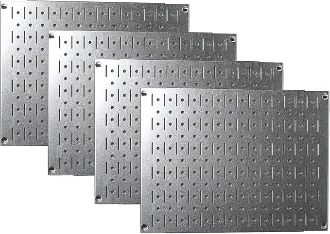 Wall Control Pegboard Wall Organizer Tiles Modular Galvanized Steel Pegboard Tiling Set - Four 12-Inch Tall x 16-Inch Wide Peg Board Panel Wall Storage Tiles - Easy to Install (Metallic)
