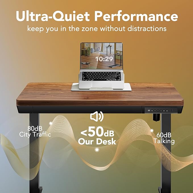 HUANUO Electric Standing Desk with Drawers, 48 x 24 Inch Electric Adjustable Height Desk, Quick Install One-Piece Tabletop with USB Charging Ports, Sit to Stand Up Desk for Home Office, Black Walnut