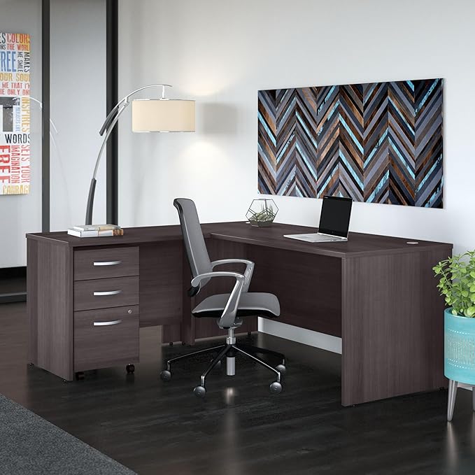 Bush Business Furniture Studio C 72W x 30D L Shaped Desk with Mobile File Cabinet and 42W Return in Storm Gray | Spacious Corner Desk for Office
