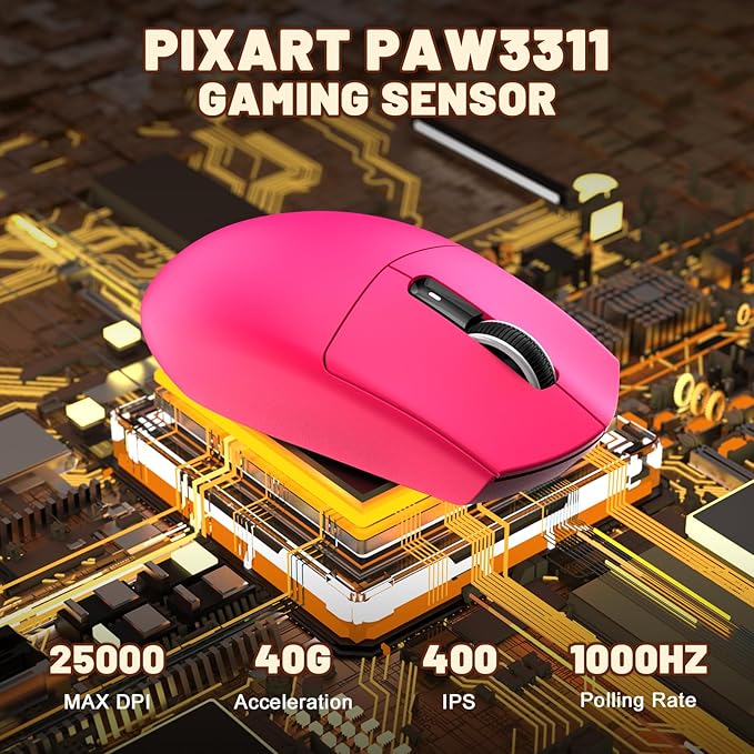 MAMBASNAKE Attack Shark G3 Wireless Gaming Mouse with Tri Mode Wired/2.4Ghz/BT,59g Ultra-Lightweight,25000 DPI,1000 Polling,PixArt PAW3311 Sensor,500mAh Long Battery,Programmable for PC Gamer(Red)