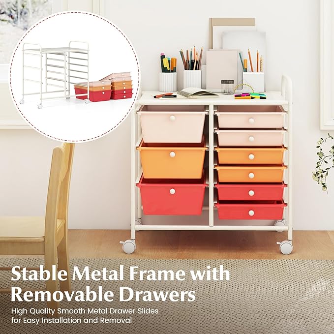 Moccha 9-Drawer Rolling Storage Cart - Under Desk Storage Drawers with wheels for Craft Art Supply Paper Salon, Scrapbook Paper Tools, Mobile Utility Cart for Classroom, Macaron