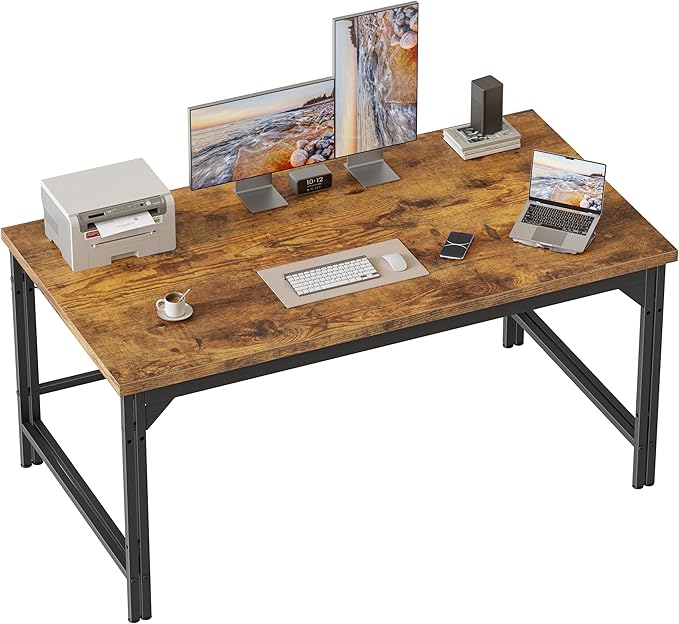 Mericonia 48 Inch Computer Desk, 1" Thick Heavy Duty Industrial Office Desk, Modern Simple Study Writing Table for Home Office Bedroom Workstation, Dark Brown