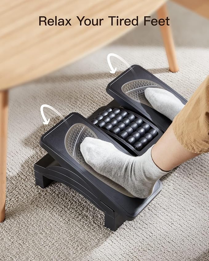 HUANUO Foot Rest Under Desk, Adjustable Ergonomic Footrest for Under Desk at Work or Gaming with Massage Texture and Roller, 20 Degree Tilt Angle Adjustment, Foot Stool for Office, Home