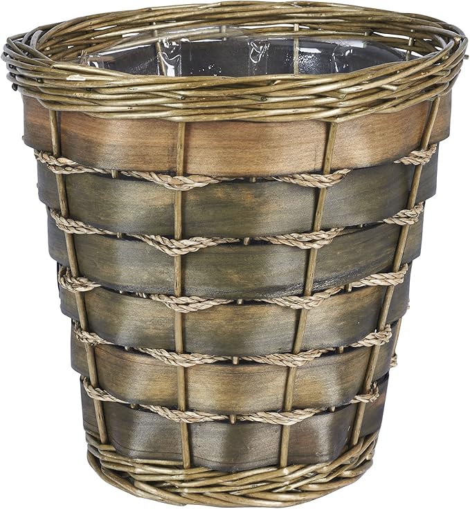 Household Essentials Haven Wicker Waste Basket, Small, Willow and Poplar Basket with Removable Plastic Liner, Handwoven, Decorative, Compact, Great for the Bathroom, Bedroom or Office, Green