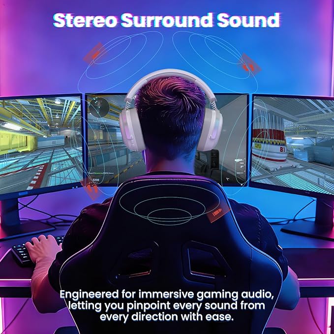 ATTACK SHARK G800 Wireless RGB Gaming Headset:7.1 Surround Sound-50mm Drivers-Memory Foam Ear Pads,Wired/2.4Ghz/BT,Ultralight,Durable Aluminum Frame,Detachable Mic,Programmable for PC Mac Gamer(White)