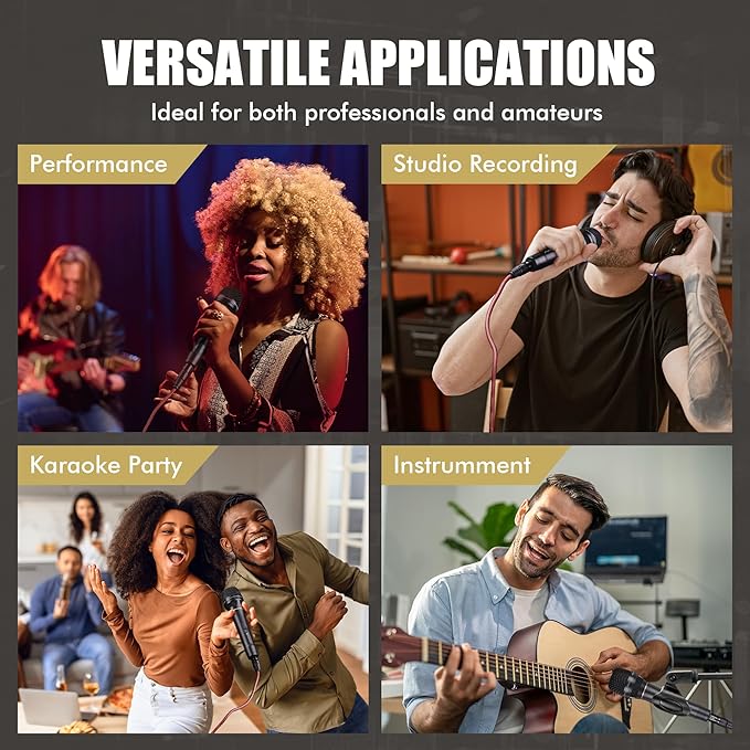 Dynamic Microphone - Professional Vocal Microphone for Singing - Handheld Wired Microphone with 16ft XLR to 1/4" Audio Cable - Mic for Speaking, Karaoke & Living Stage