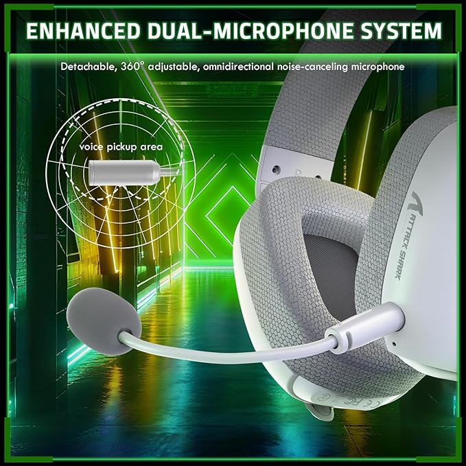 MAMBASNAKE×Attack Shark L80PRO Gaming Headset, Lightweight Over-Ear Gaming Headphones,Wired/BT/2.4G Wireless,Dual Microphone Stereo Surround Sound Low Latency for PC/Smartphone/Laptop/Tablet-White