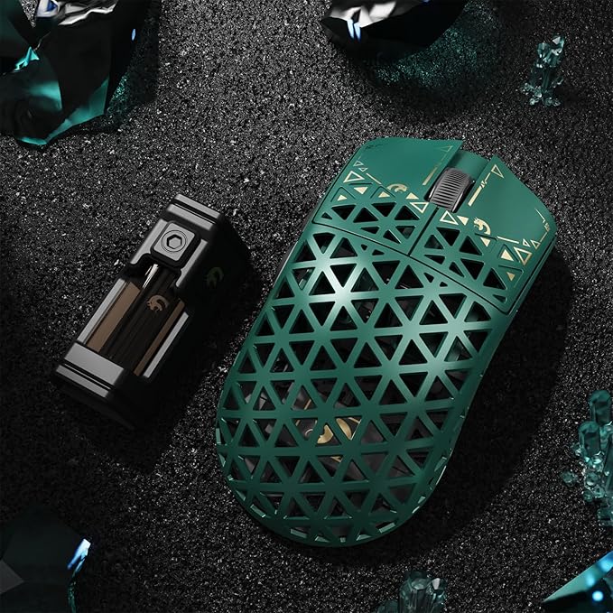 MAMBASNAKE M5 Ultra Carbon Fiber 8000Hz Wireless Gaming Mouse, 39g Superlight, 42000DPI, PAW3950MAX Sensor, Nordic 52840 Chip, Bluetooth/2.4G/USB-C Wired Mice with Coiled Cable for PC/Mac (Green)