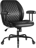 Furmax Ergonomic Home Office Chair Executive Leather Mid Back Desk Chair, Adjustable 360° Swivel Task Chair for Conference Room Study (Black)