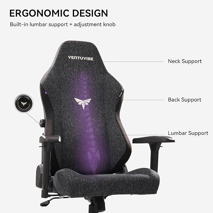 Gaming Chair - High Back Ergonomic Computer Chair with Lumbar Support, Video Game Chair-4D Adjustable Armrests,170° Reclining & 320lb Capacity,Fabric,Black