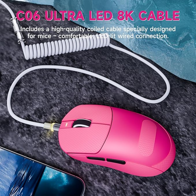 ATTACK SHARK X8Plus 55g Superlight Wireless Gaming Mouse with 40K DPI,PAW 3395PRO Sensor, Broadcom BK52820 Chip,HUANO Switch,Web Driver,Tri-Mode Fit Large Hand Mice with RGB Cable -Berry Red&Sticker