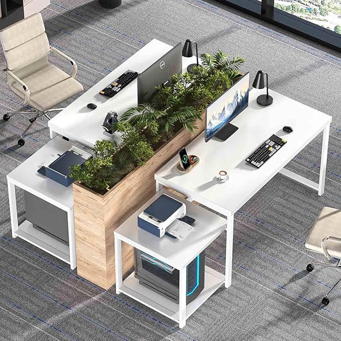 FOLUBAN Large White Computer Desk, Home Office Desk with Printer Space & PC Tower Stand, Modern Study Writing Table Workstation for Living Room Bedroom, 63 Inch