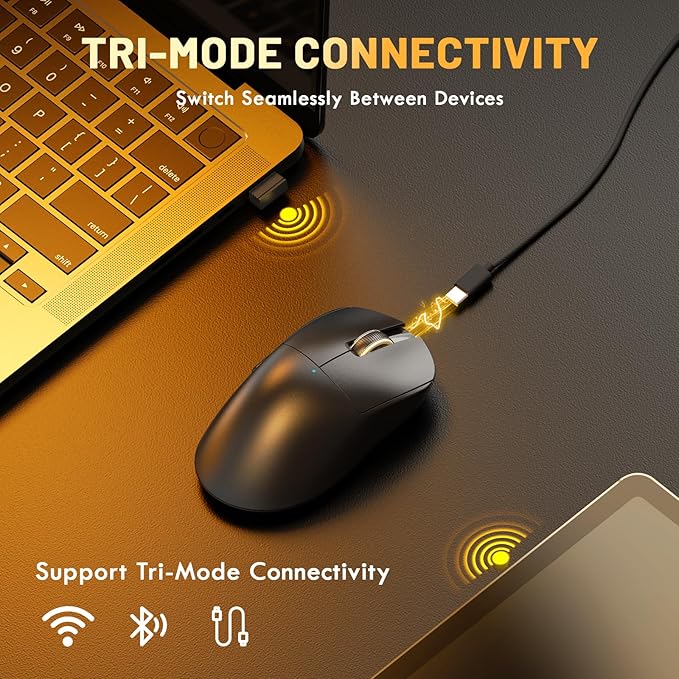 MAGIC-REFINER X2 69g Superlight Wireless Gaming Mouse,BK3633 Tri-Mode BT/2.4G Wireless/Wired Mouse,25000 DPI,1000Hz Polling Rate,500mAh,Med to Large Hand Size,5 Programmable Buttons for PC/Mac,Black