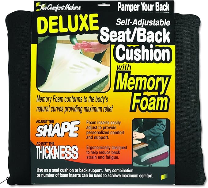 Master Caster Deluxe Seat/Back Cushion w/Memory Foam, 17w x 2 3/4d x 17 1/2h, Black