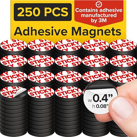 Peel-&-Stick Flexible Adhesive Magnets – 250 pcs (0.4"x0.08") Magnetic Dots for Office Supplies, Whiteboard, Crafts, Fridge, & School Projects